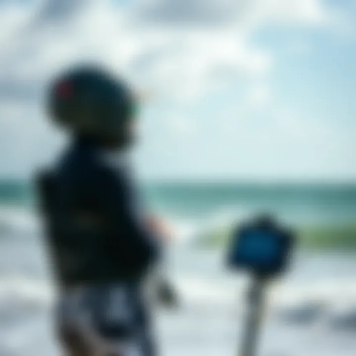 An expert checking weather conditions before kiteboarding