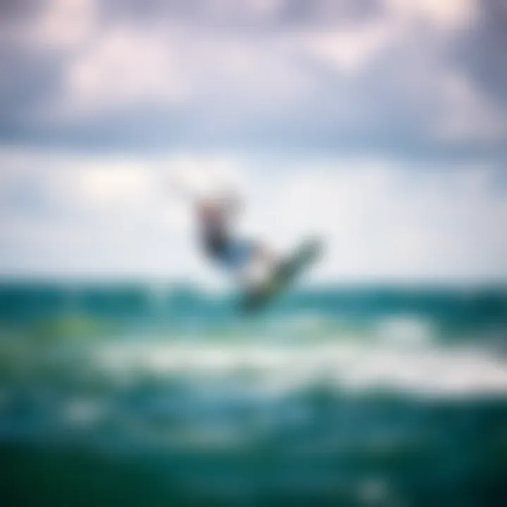 An expert kiteboarder demonstrating advanced flying techniques in windy conditions.