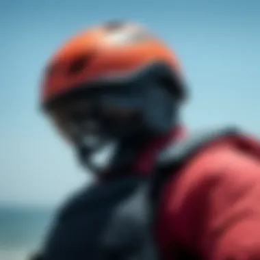 Safety Equipment for Kitesurfing Close-up of essential safety gear for kitesurfing including a helmet and impact vest