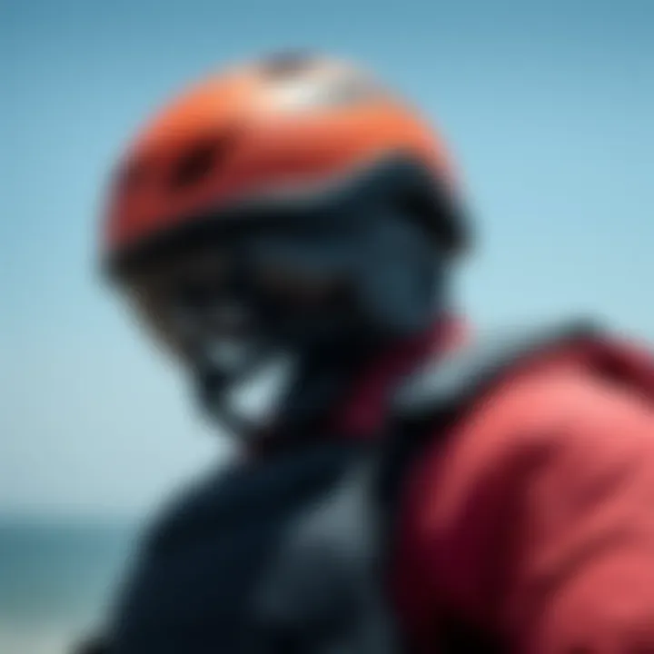 Safety Equipment for Kitesurfing Close-up of essential safety gear for kitesurfing including a helmet and impact vest
