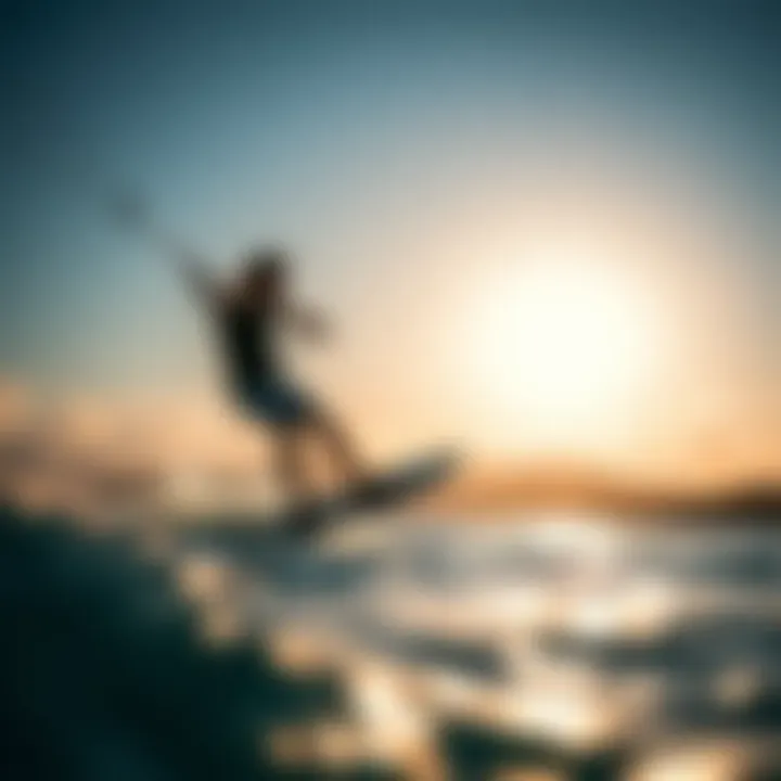 Kitesurfing with Foil Boards Dynamic kitesurf foil board in action on the water