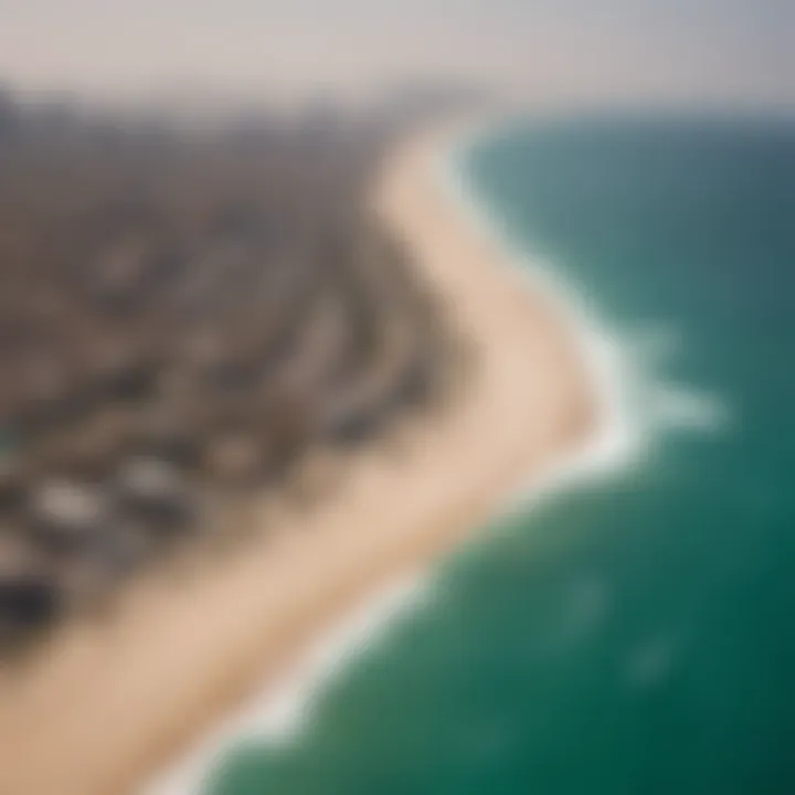 A panoramic view of Dubai's coastline, showcasing ideal kitesurfing conditions with clear skies and gentle winds.