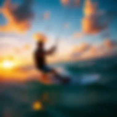 Kitesurfing at Sunset Sunset view at a popular kitesurfing spot
