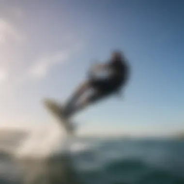 A dynamic kitesurfing scene showcasing an advanced rider executing a jump