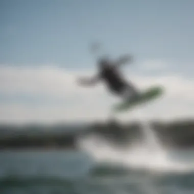 Kiteboarder gliding effortlessly over water