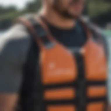 Close-up of the safety features of the Liquid Force Impact Vest