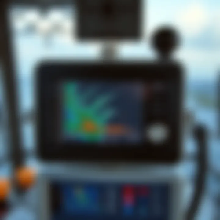 Close-up of a weather radar screen displaying real-time data