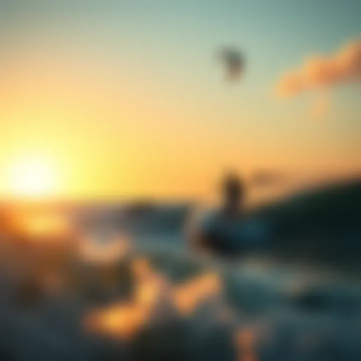 Breathtaking kite surfing location at sunset