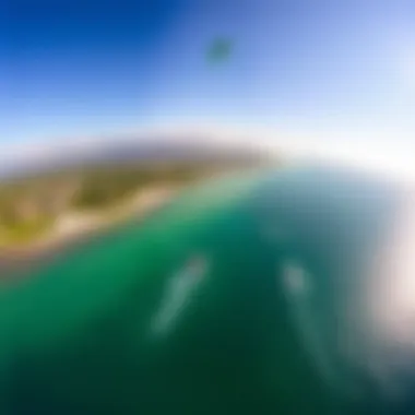 Kitesurfing Destination Panorama A panoramic view of a popular kitesurfing destination, filled with riders and scenic beauty.