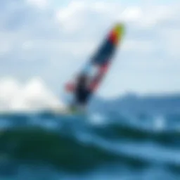 Dynamic wing foiling action on the water