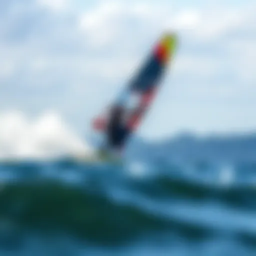 Dynamic wing foiling action on the water