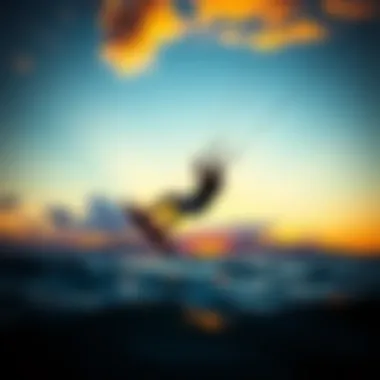 A beautiful sunset over a kitesurfing scene