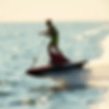 A motorized wake foil board gliding over water
