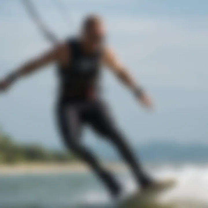 Kiteboarder using the Mystic Stealth harness in dynamic riding conditions