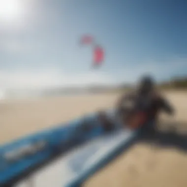 A close-up of a kiteboarding setup ready for action