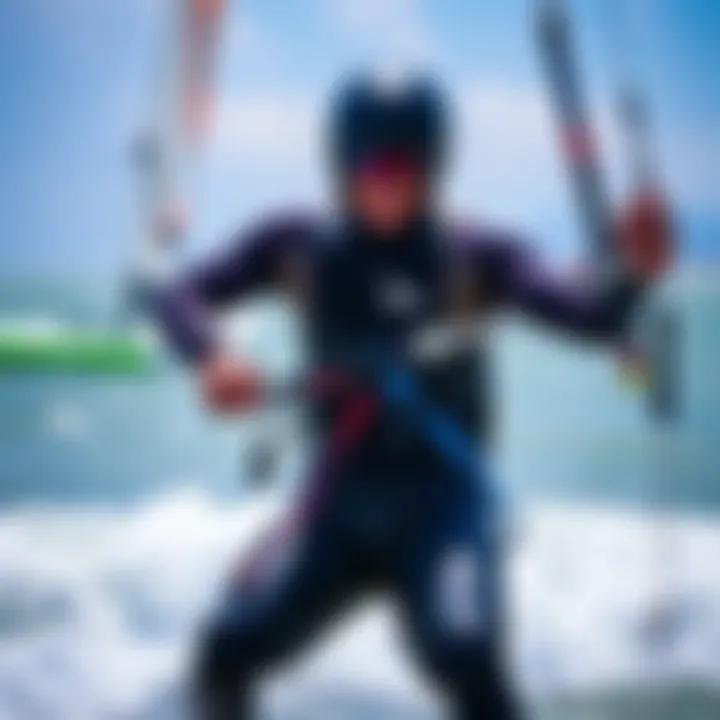 Maintenance for Longevity A kiteboarder maintaining the North Kiteboarding Bar for longevity