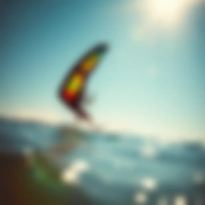 Kiteboarder gliding across the water using the Ocean Rodeo Wing under bright sunny skies.