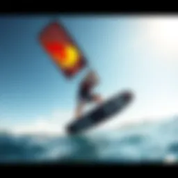 Dynamic kiteboarding action showcasing Red Bull wing techniques