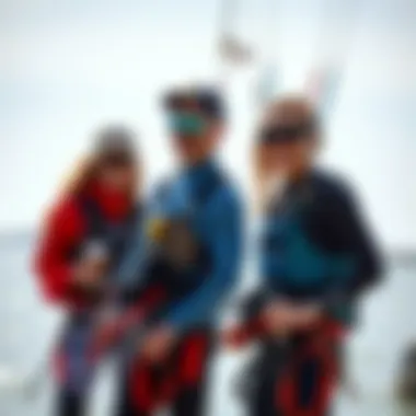 Guiding Beginners in Kiteboarding Instructors guiding beginners in kiteboarding lessons