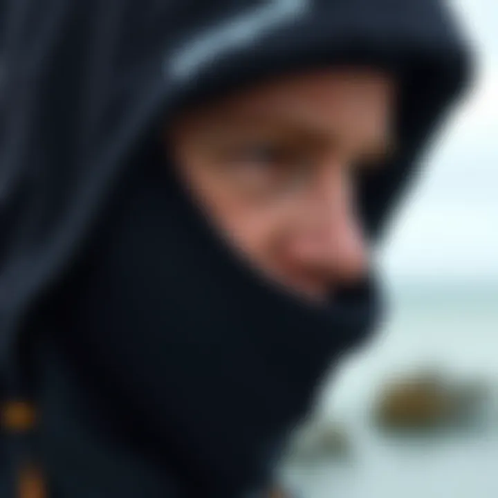 Close-up of Patagonia wetsuit hood showcasing its innovative design features