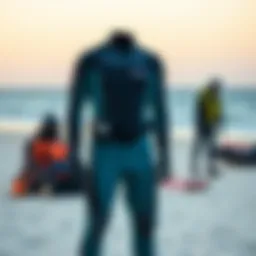 Patagonia wetsuit showcased on a beach with kiteboarding gear