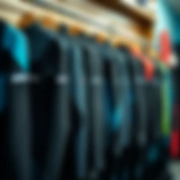 Variety of Patagonia Wetsuit Models Diverse range of Patagonia wetsuit models displayed on a rack