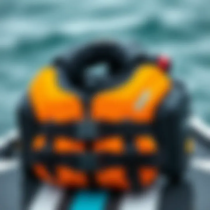 Detailed view of safety gear for wake foil boarding