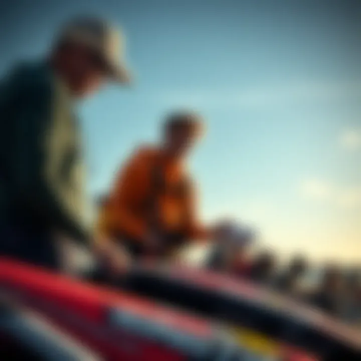 Kiteboarding enthusiasts examining slingshot kites