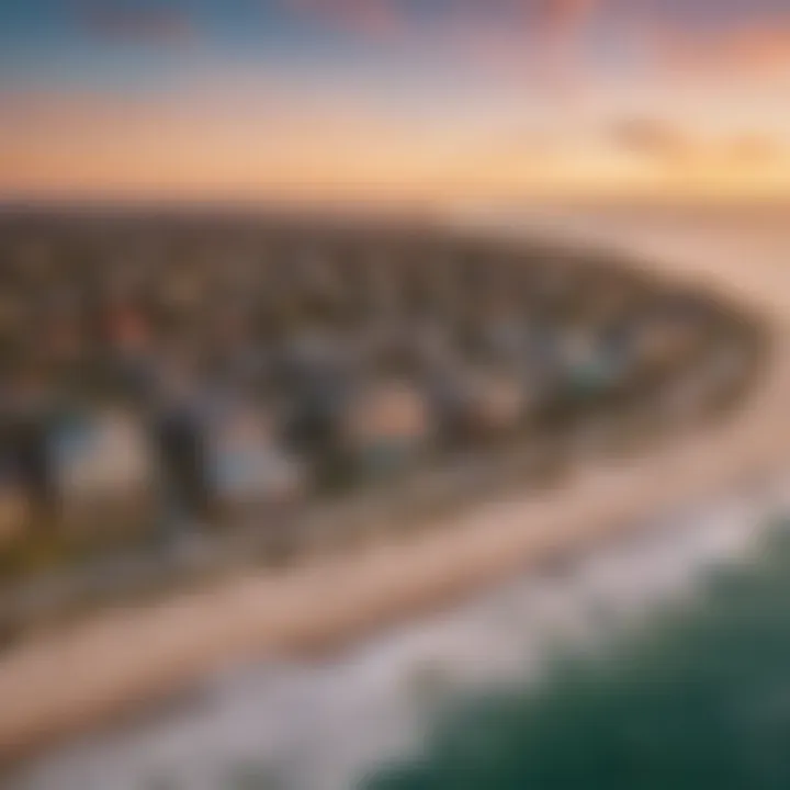 Aerial view of Sunset Surf Inn with kiteboarders in the background