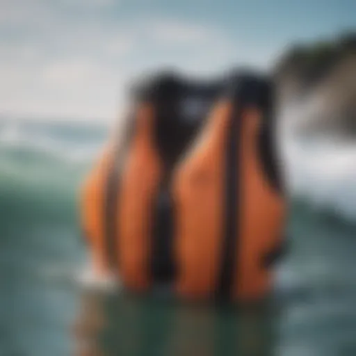 Close-up of a surf flotation vest showcasing its buoyancy material