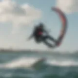 Dynamic kiteboarding action over the water