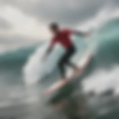 Surfing scene featuring a Matador surfboard in action against ocean waves.