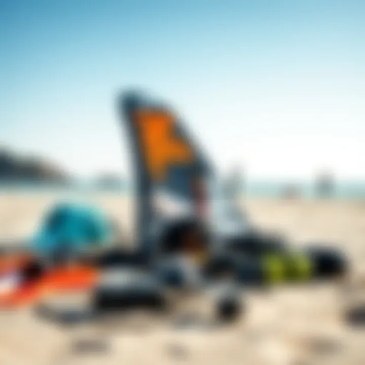 Wing Kiting Gear Essentials Essential wing kiting equipment laid out on the beach