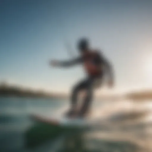 A kiteboarder soaring above the water on a foil board.