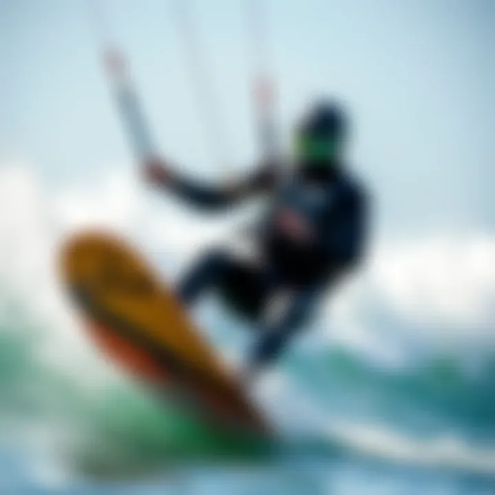 Kiteboarder using a dry suit while navigating waves