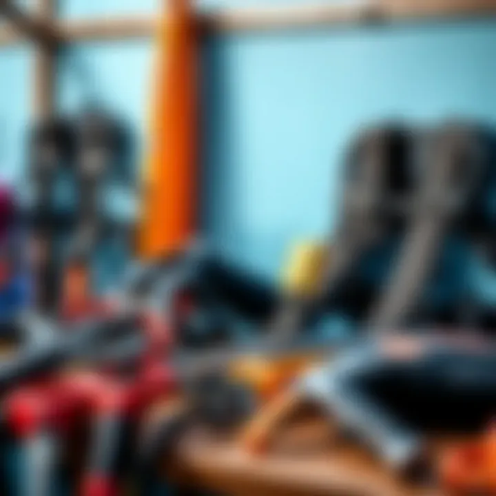 Safety and Maintenance Essentials Safety gear and maintenance tools for kitesurfing seat harnesses on display.