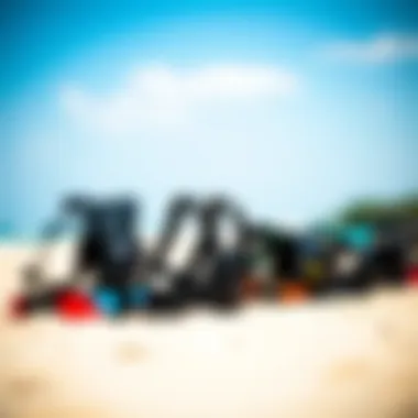 Types of Kitesurfing Seat Harnesses Comparison of different types of kitesurfing seat harnesses lined up.