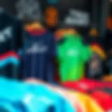 Vibrant kitesurf t-shirts on display