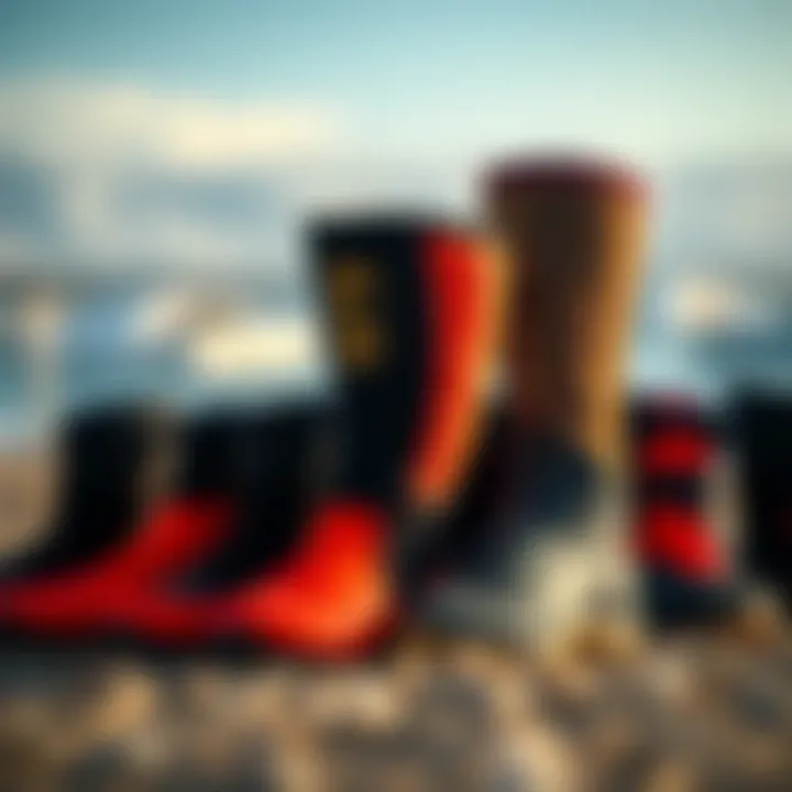 Display of various designs of 7mm booties for comparison