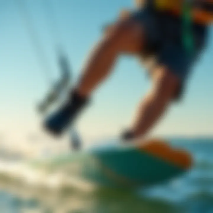 Kiteboarder wearing 7mm booties in action on the water