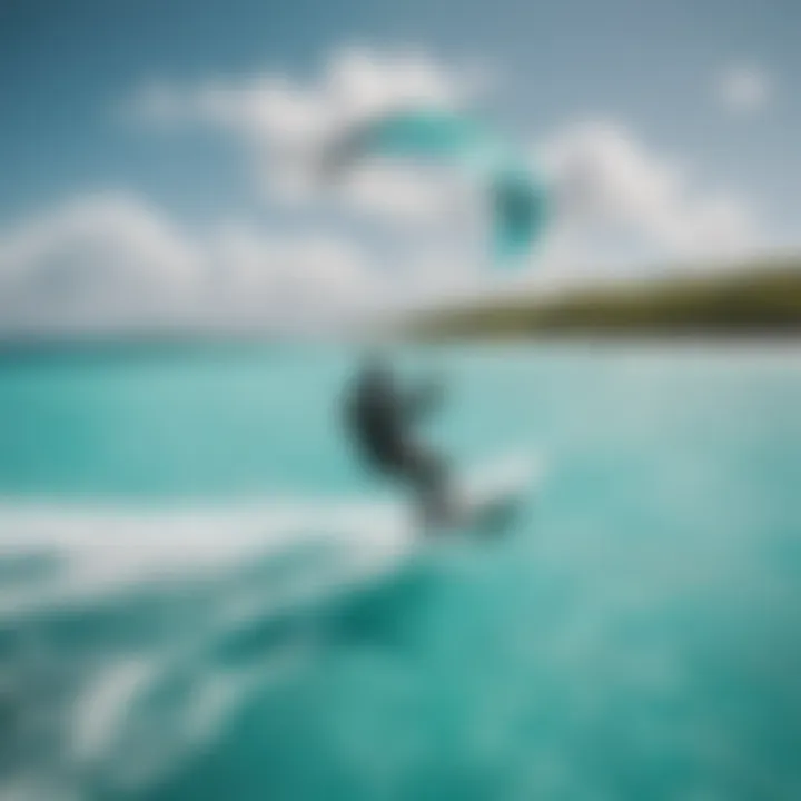 A breathtaking view of kitesurfers gliding over turquoise waters