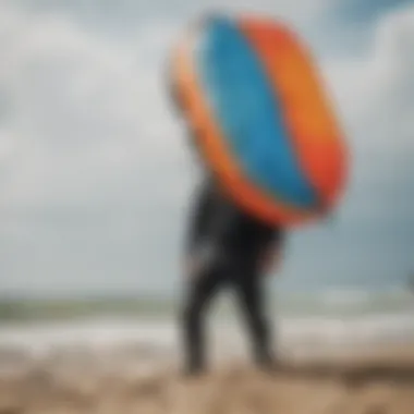 Kiteboarder effortlessly carrying a portable kite bag