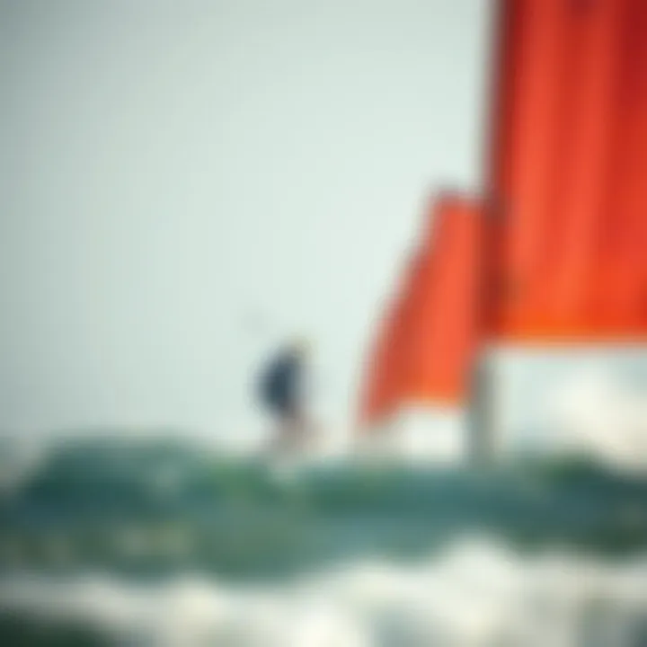 A kiteboarder navigating through varying wind conditions influenced by barriers