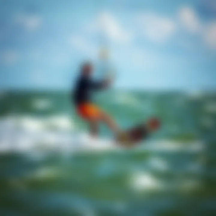 Kiteboarding Conditions in Crandon A kiteboarder riding the waves under varying weather conditions.