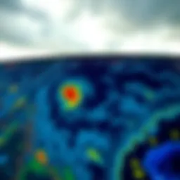 A detailed illustration of a weather radar screen showcasing storm patterns.