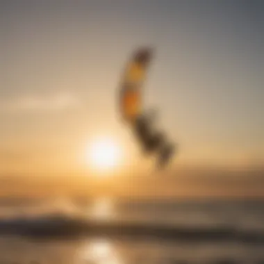 Kiteboarding at sunset with vibrant colors in the sky