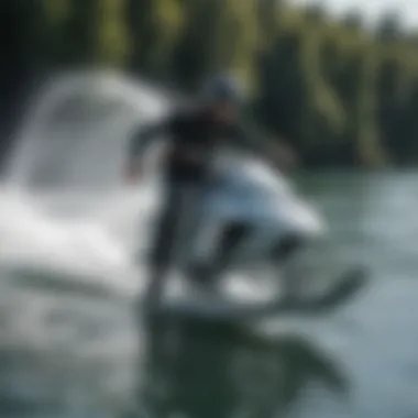 A rider demonstrating advanced hydrofoiling techniques on water