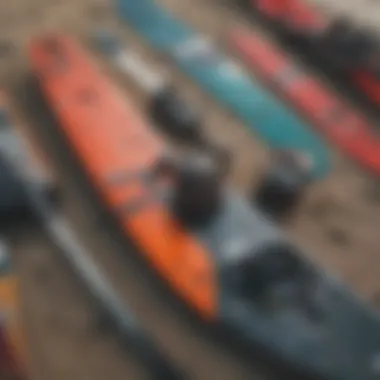 A detailed view of kiteboard gear showcasing various components and accessories.