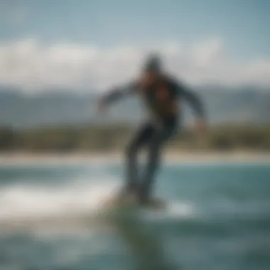 Rider demonstrating balance on a kiteboard in action