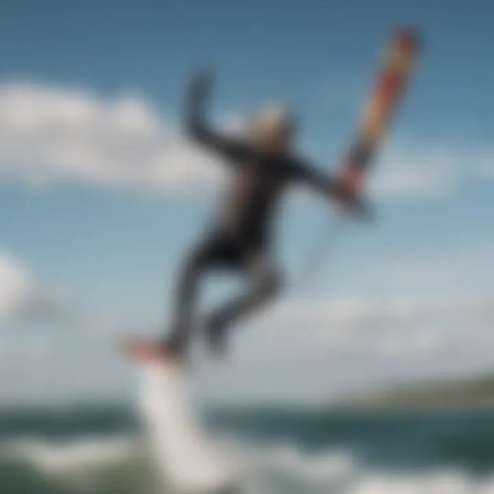 A dynamic moment of a kiteboarder executing a jump